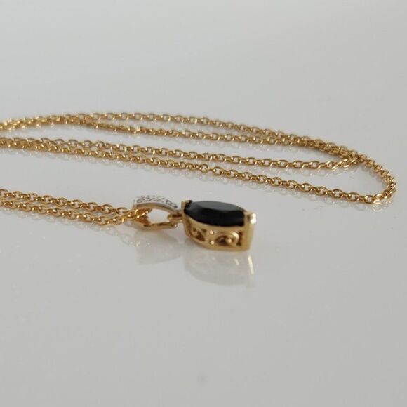 Black Spinel Pendant Necklace 14K YG and Stainless Steel Chain - Picture 4 of 11